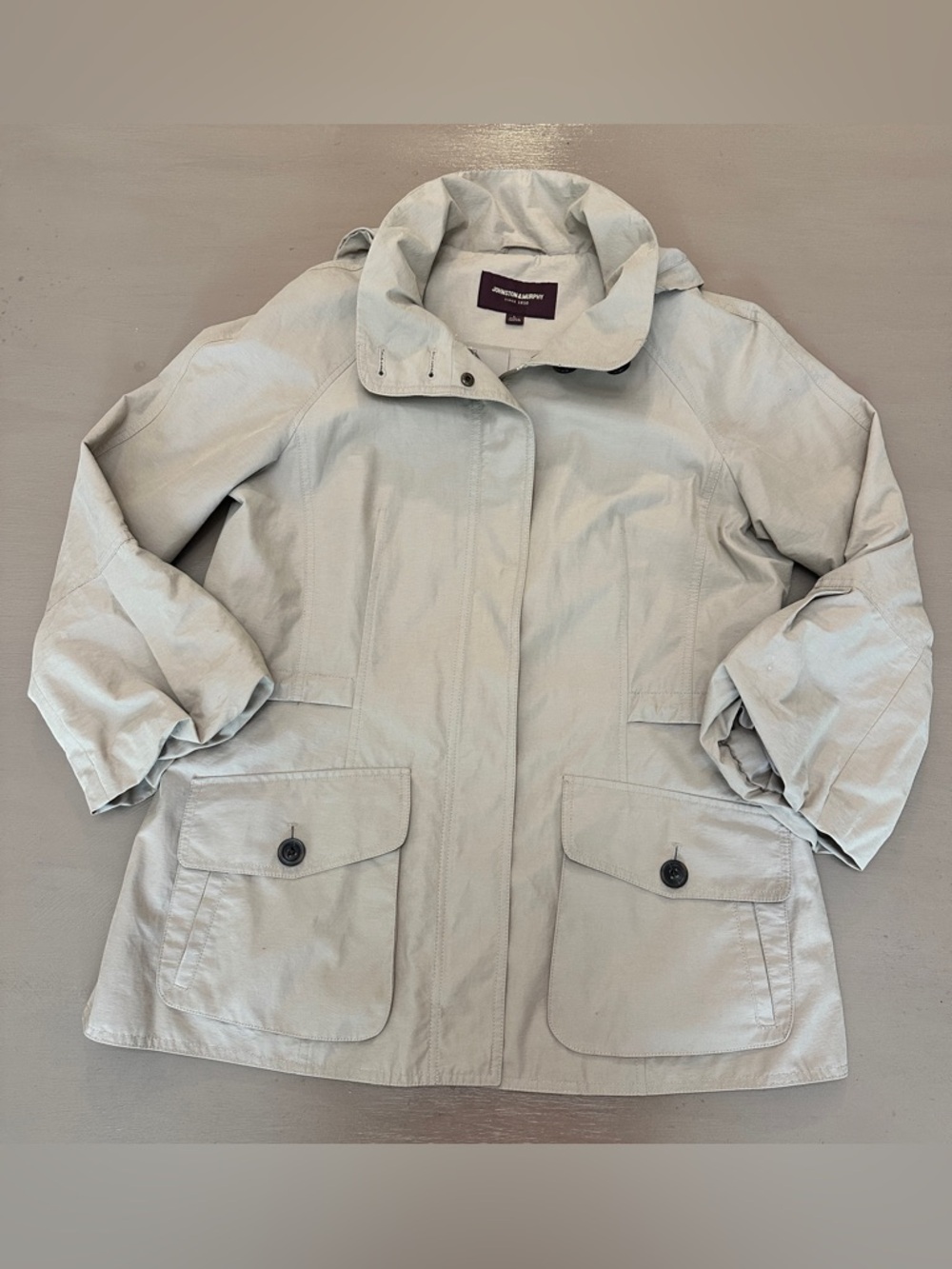 JOHNSTON & MURPHY Women's L Tan Field Safari Jacket Flared Pleated Sleeve Cotton